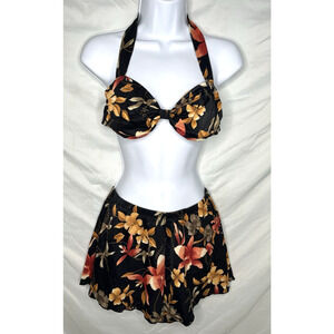 South Point Jantzen 2 Piece Swimsuit Bra Top Skort Tropical Floral Print Size 12